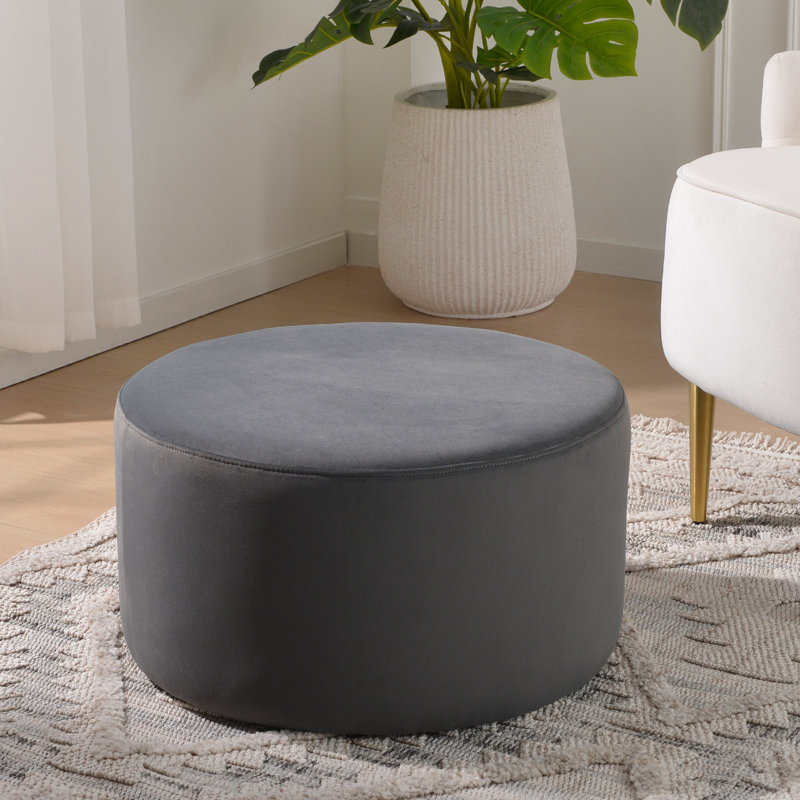 Brichelle 24'' Wide Modern Round Upholstered Ottoman, Dark Gray Velvet