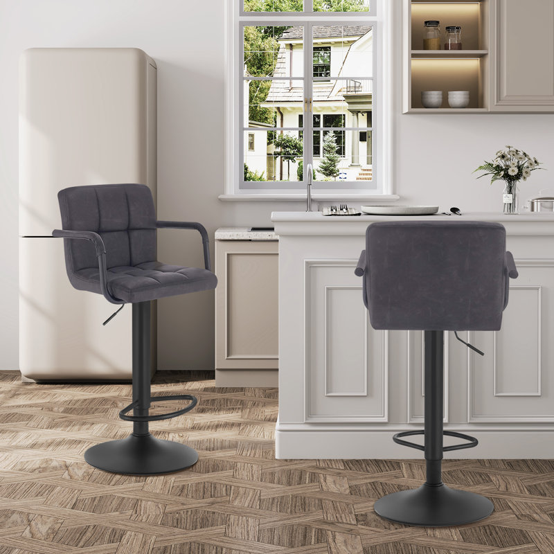 Aisleyne Swivel Upholstered Adjustable Height Counter Stool with Metal Frame, Anthracite
