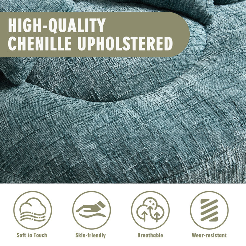 Fauteuil demi-tonneau à compression de 42,52 po Jaquarion, Chenille bleu sarcelle