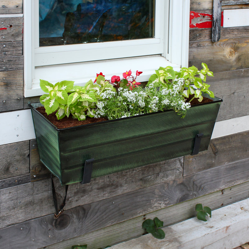 Metal Window Box Planter, Green Patina