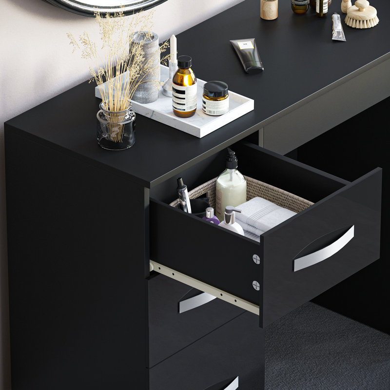 Arkadij 3 Drawer High Gloss Dressing Table, Bedroom Vanity Desk, Black