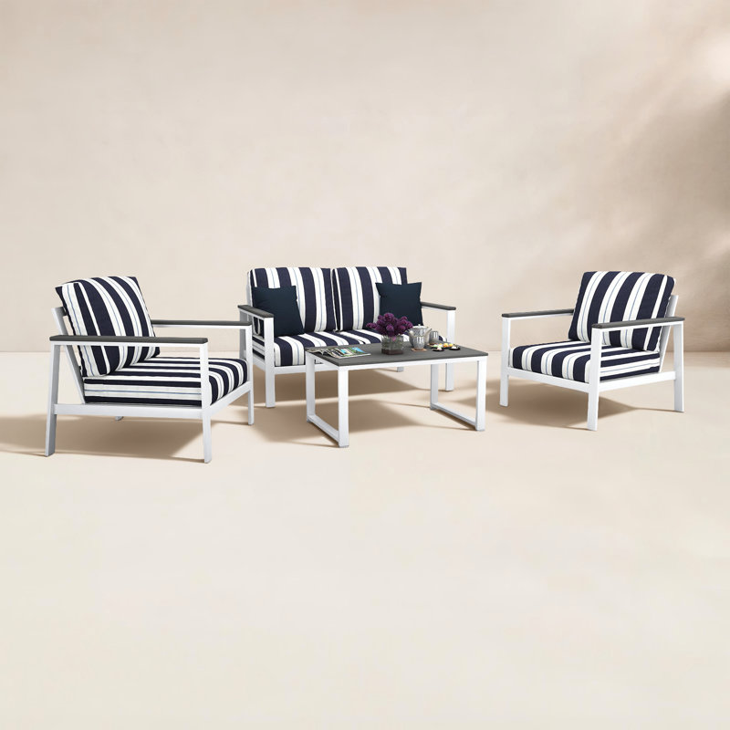 Townsend 4 Person Seating Group With Sunbrella Cushions, Coastal Gray