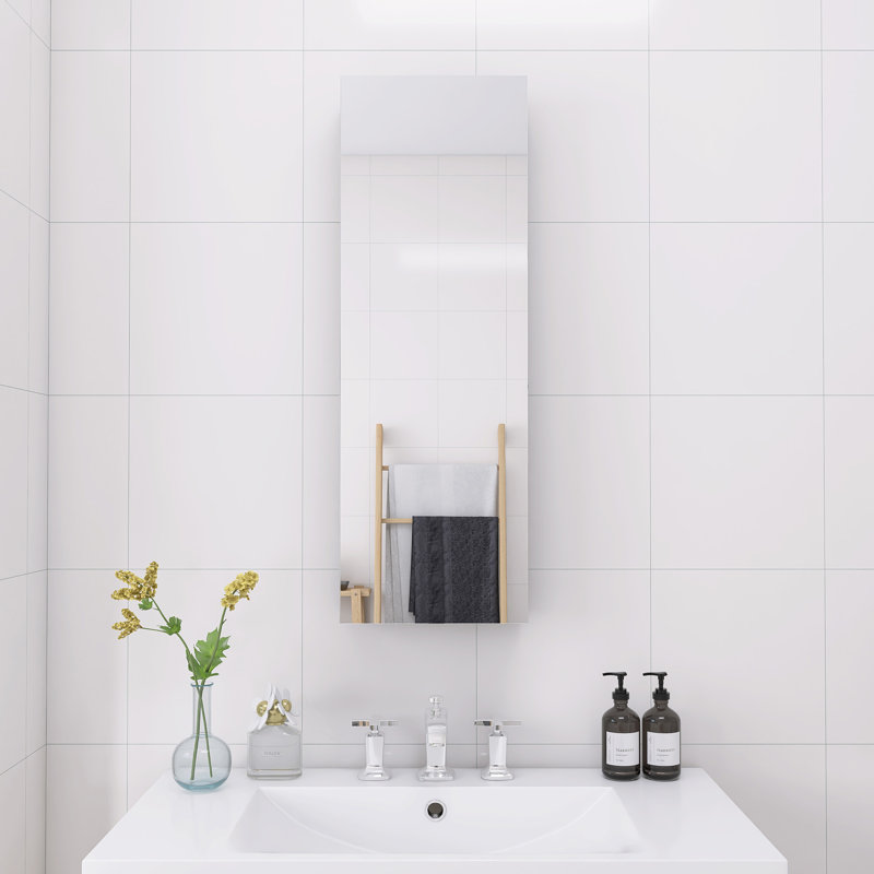 Rectangular Recessed Or Wall Mount Aluminum Frameless Medicine Cabinet Mirror With Adjustable Glass Shelves