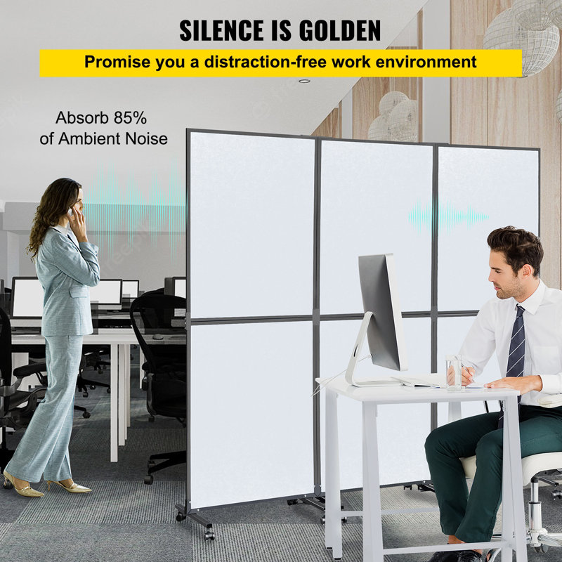 Cloison de séparation acoustique de bureau 72 / "X 66 /" par lot de 3 cloisons de séparation murales gris froid en polyester et 45 cellules en acier pour réduire le bruit et la distraction visuelle