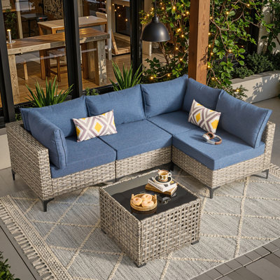 Sorella 5-Piece Outdoor Patio Furniture Set With Wicker Sectional Sofa & Lighted Coffee Table, Modern Patio Conversation Set For Porch, Deck & Backyard