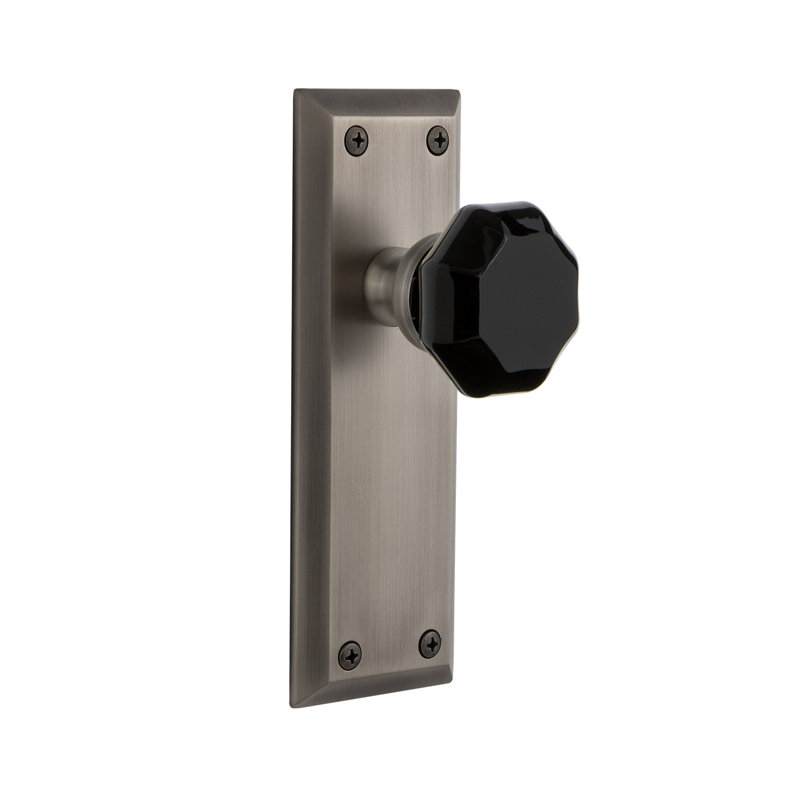 Grandeur Fifth Avenue Plate Passage with Lyon Door Knob, Antique Pewter, 2 3/8"