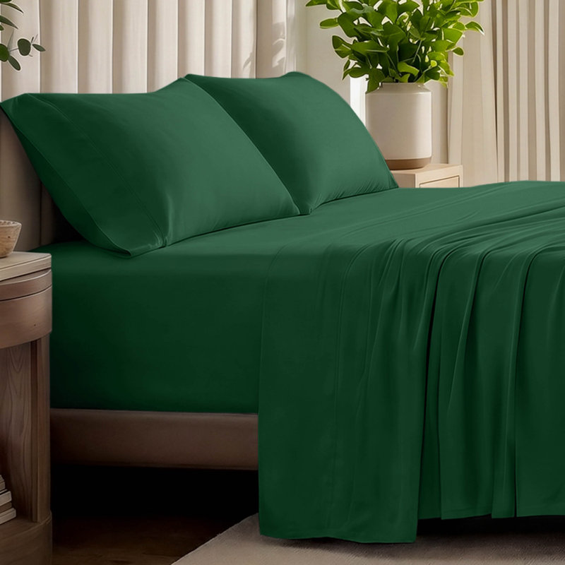 Organic Cotton Jersey Sheet Set, Twin Sheet Set + Fitted Sheet + 1 Pillowcase, Forest Green