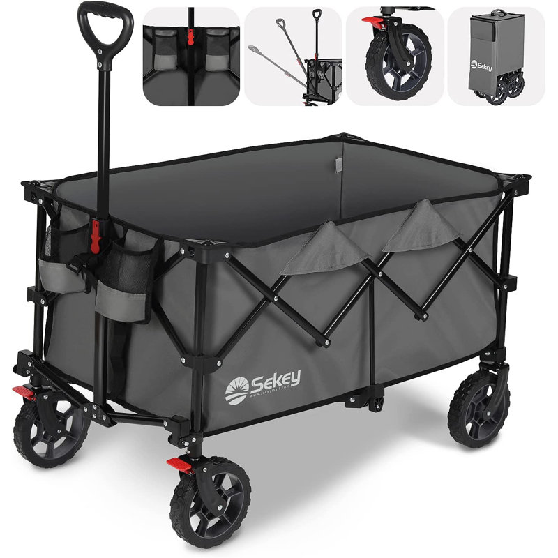 Foldable Handcart with Brake Bag & Storage, Grey