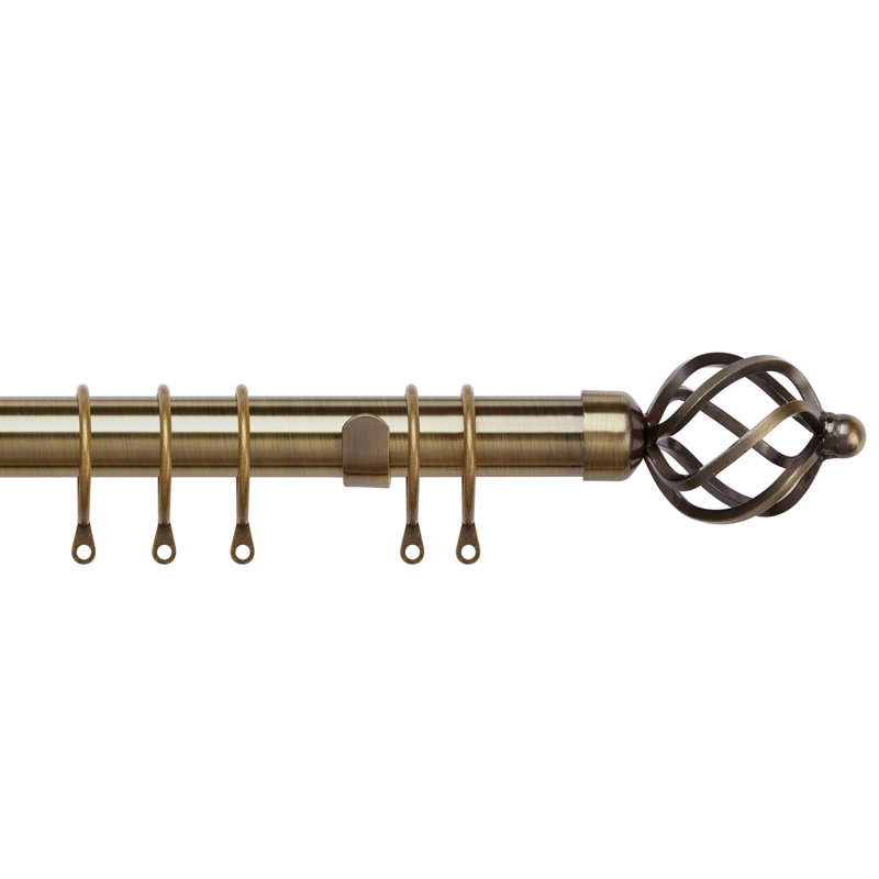Willena Adjustable 2.8cm Single Curtain Pole, 170 cm H x 300 cm W, Antique Brass