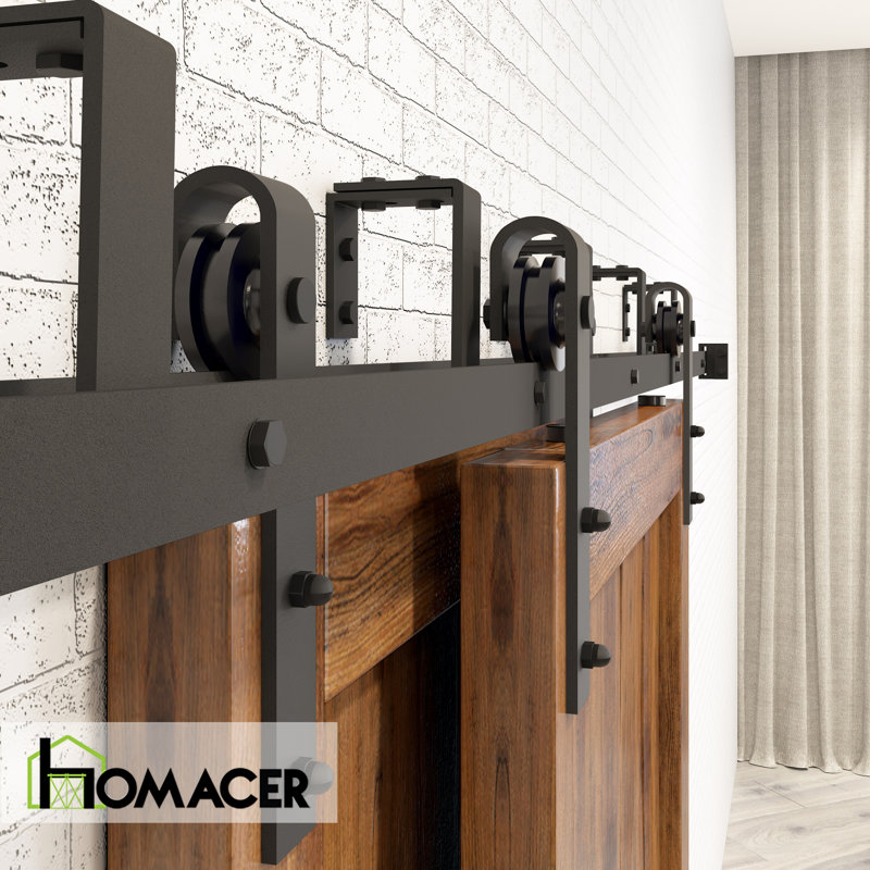 Black Rustic Classic Design Double Track Bypass Two Door Barn Door Hardware Kit( Door Not Included）, 72 in.