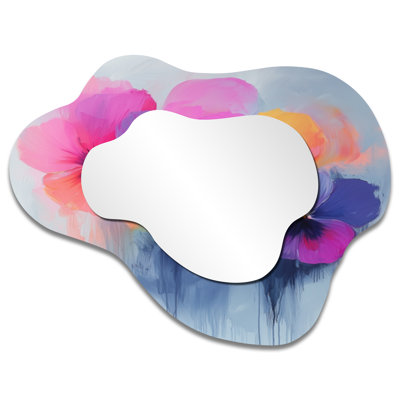 Pansies Watercolor Minimal Blooms - Poppy Cloud Decorative Wall Mirror, Traditional Vanity Mirror, Printed on Metal
