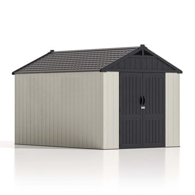 8 Ft. W X 12 Ft. D Plastic Storage Shed With Floor, Resin Shed With Reinforced Steel Structure, Beige