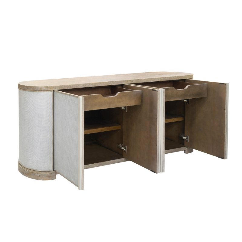 Light Natural 4-Door Linen Credenza with Adjustable Shelves