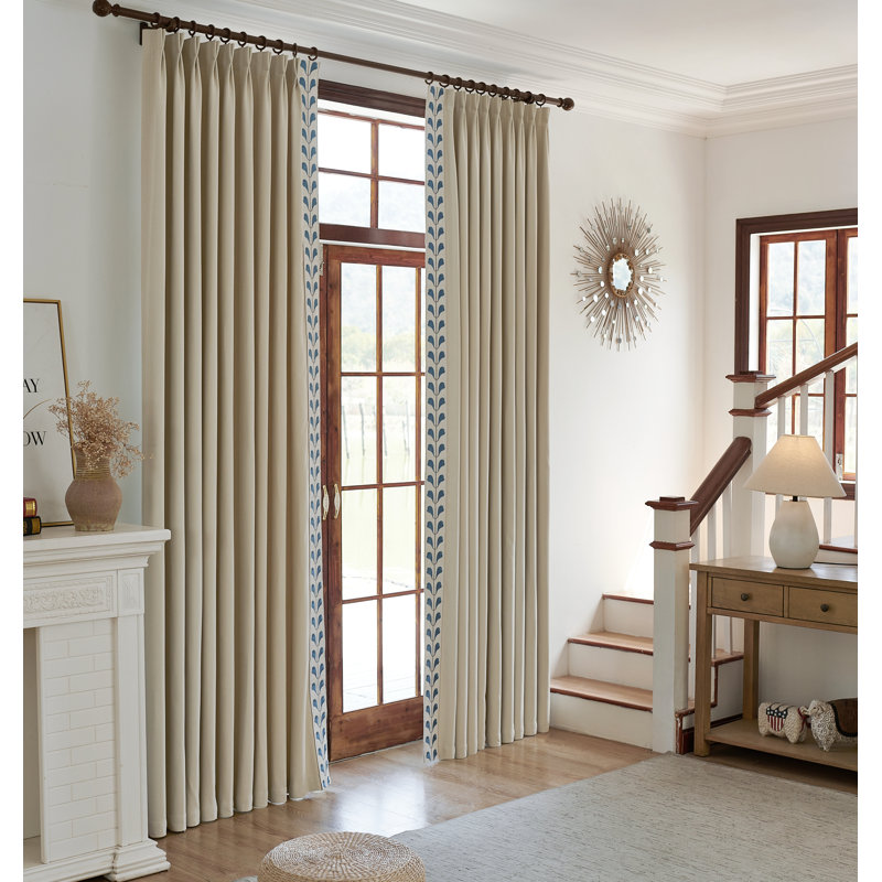 Nora Cotton Blend Room Darkening Curtain Pair, Beige, 45" W x 96" L