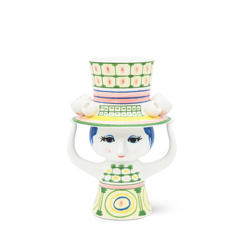 With Hat Vase H 9.6" Green