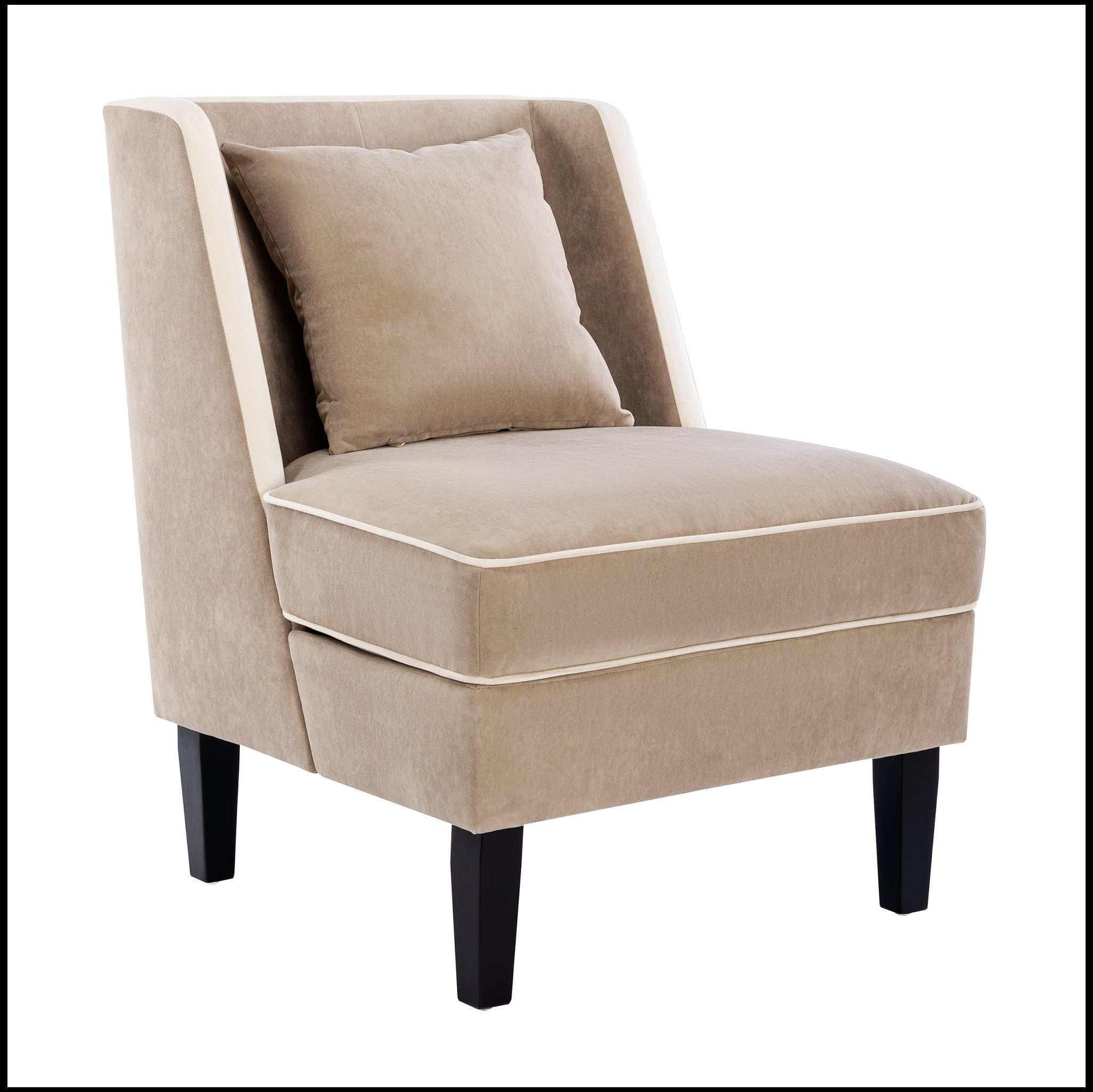Ebern Designs Velvet Upholstered Accent Chair with Cream Piping ...