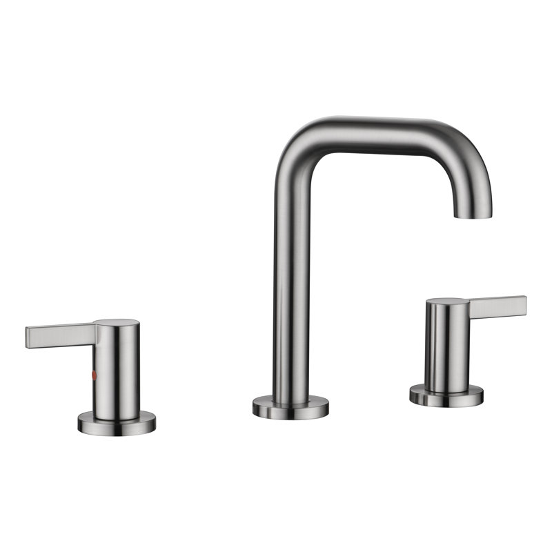 Contemporary Brushed Nickel Widespread Bathroom Faucet, Dual Handle Stainless Steel Vanity Sink Faucet With Pop-Up Drain & Supply Lines