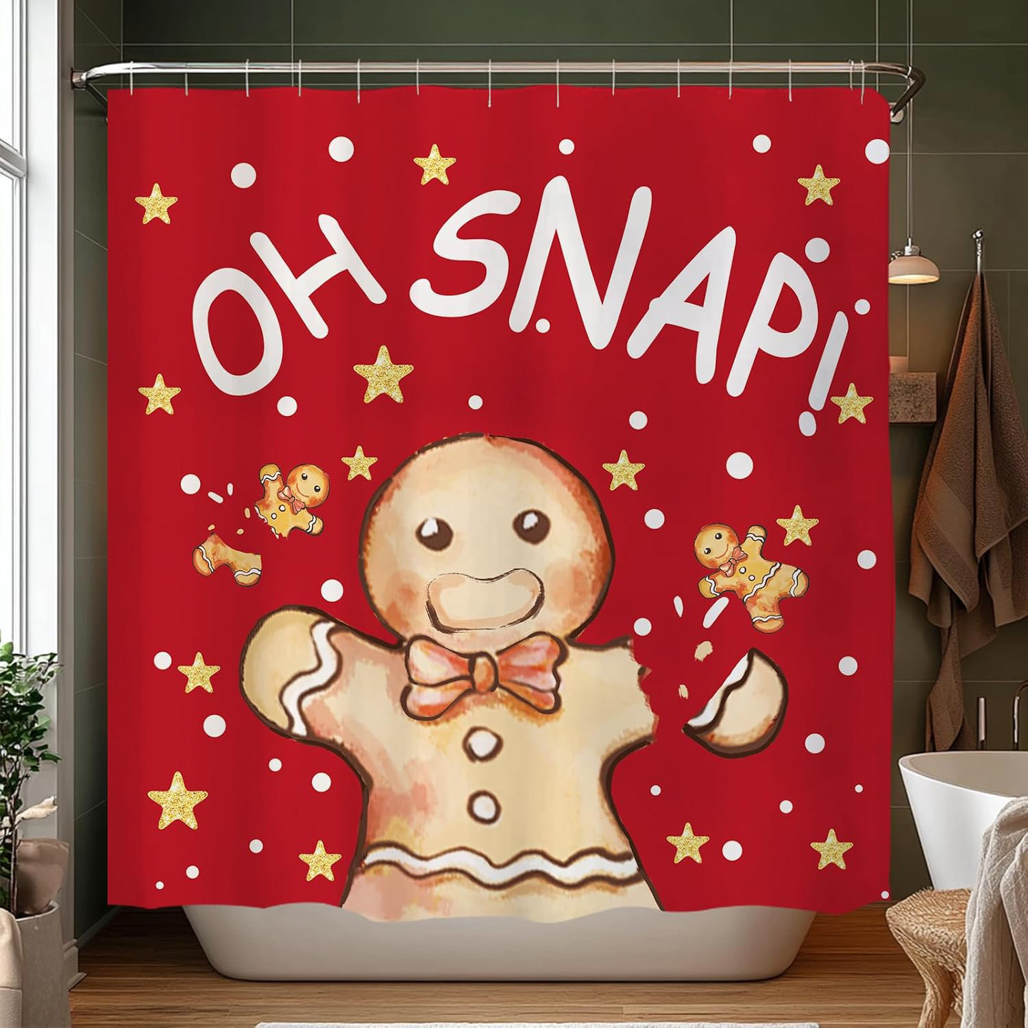The Holiday Aisle® Gingerbread Decor Christmas Shower Curtain Funny