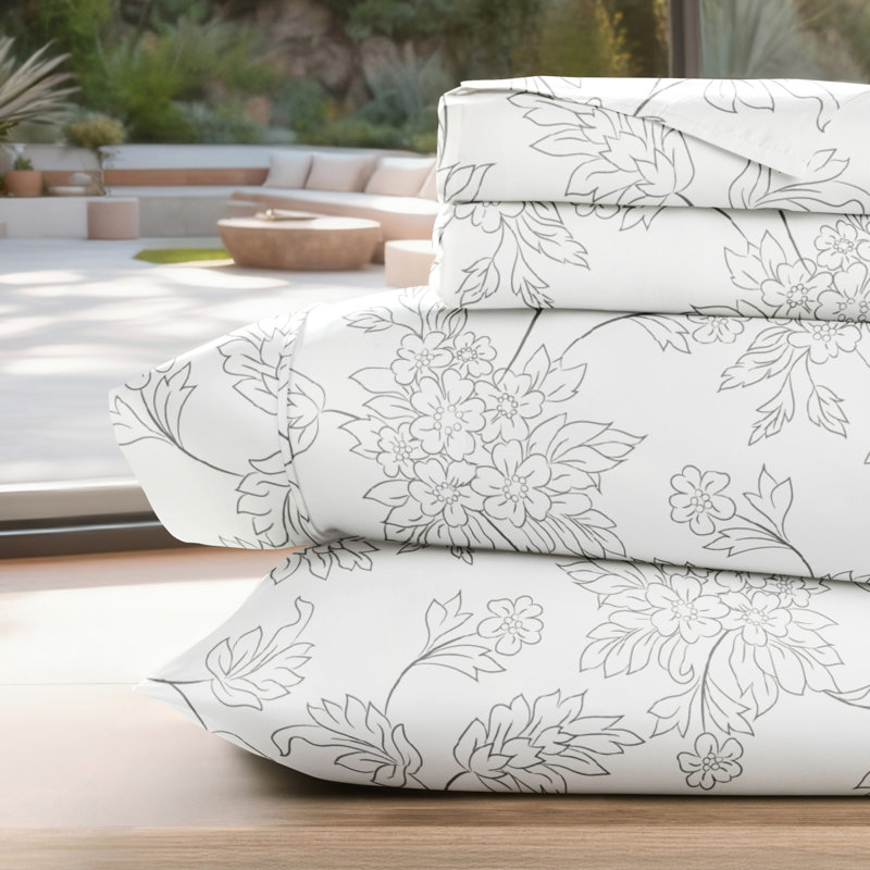 Ensemble de draps en microfibre Home, Ensemble literie pour lit simple, Vignes grises
