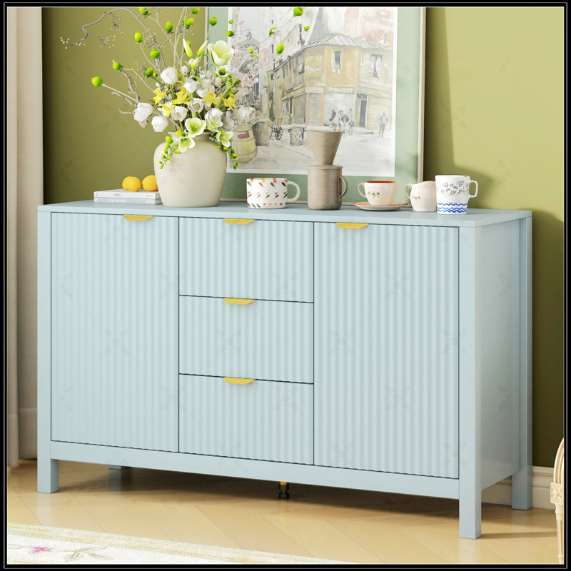Buffet Wave Design avec 3 tablettes réglables, 3 tiroirs et des portes à fermeture douce, parfait pour le rangement et l'esthétique moderne dans n'importe quelle pièce