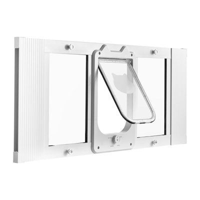 Adjustable Aluminum Frame Cat Door for Windows (31"-36" Width), 4-Way Locking System with Magnetic Closure and Weatherproof Seal, White