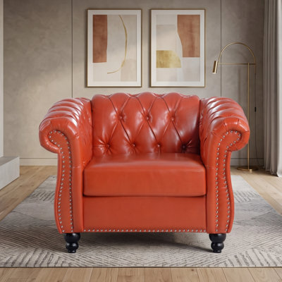 Faux Leather Chesterfield Sofa with Rolled Arms and Button Tufting