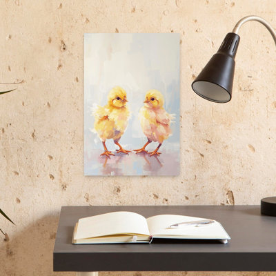 «Sweet Baby Chicks», art mural abstrait et coloré, paysage de printemps contemporain