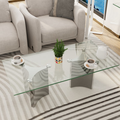 Table basse en verre et argent