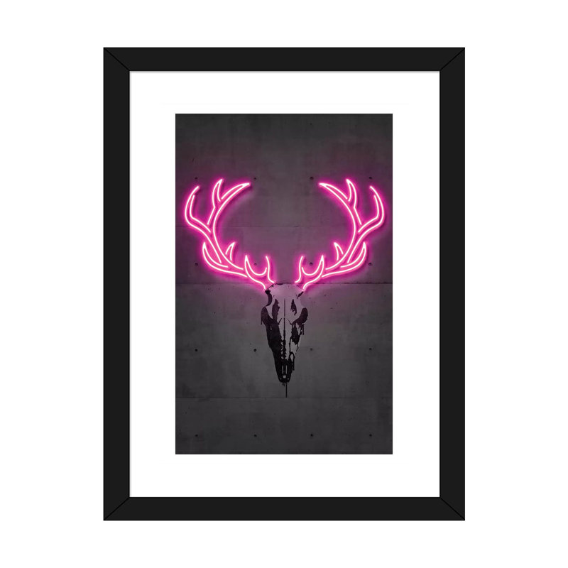 « Deer Skull » par octave Mielu-impression d’art graphique, H 24 po x l 16 po x P 1 po, Papier encadré noir, Blanc