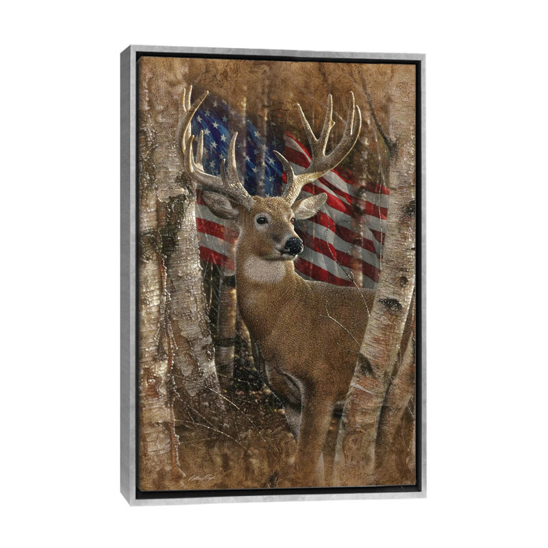 Whitetail Buck America par Collin-gris-impression d’art graphique, Pas de tapis, H 48 po x l 32 po x P 1,5 po