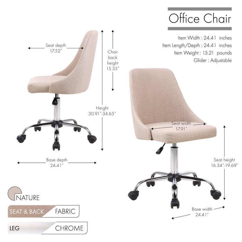 Viggo Fabric Office Chair with Chrome Base, Natural