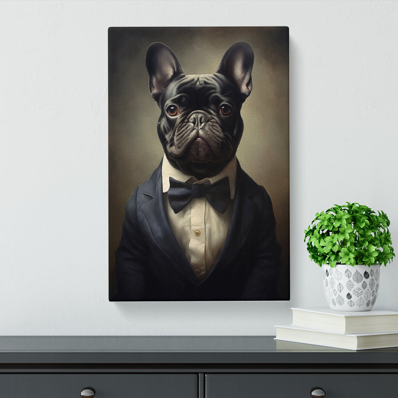 French Bulldog In A Suit Painting - Wrapped Canvas, 60cm H x 40cm W x 3cm D