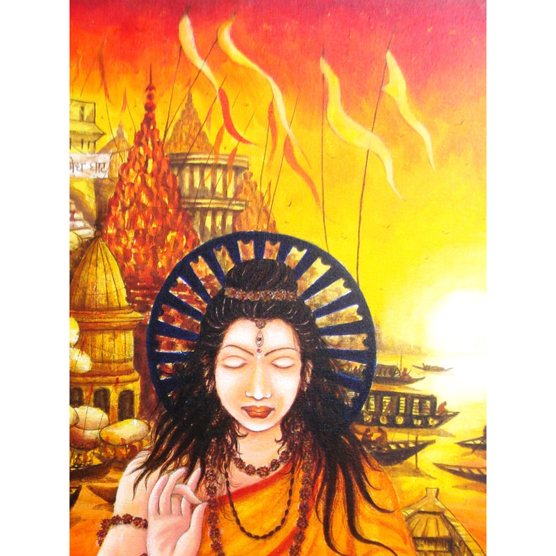 Engrossed In Devotion At Banaras Ghat | Acrylique sur toile | Par Anirban Seth