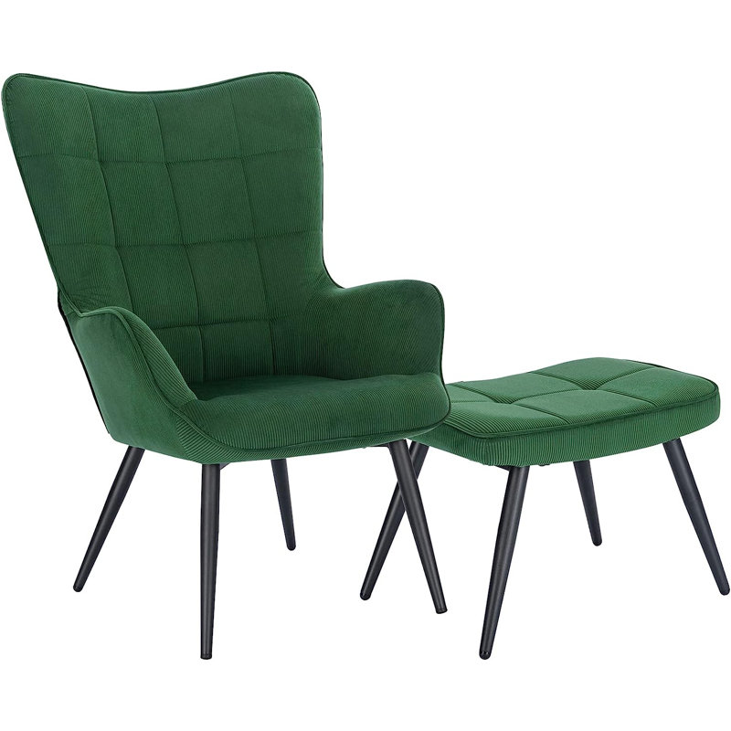 Nevin Velvet Lounge Chair With Footstool, Green