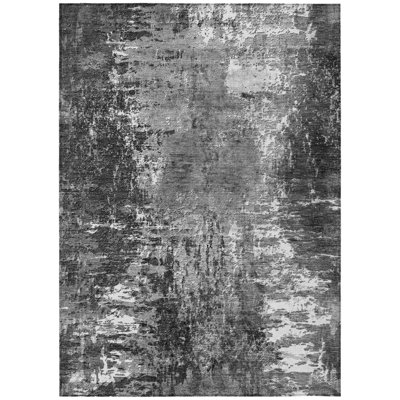 3' X 5' Gray Charcoal And Silver Abstract Washable Indoor Outdoor Area Rug