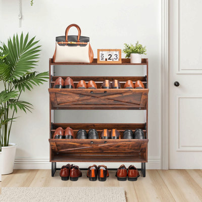 Armoire à chaussures avec 2 tiroirs rabattables, armoire de rangement pour chaussures de ferme avec pieds en métal et dispositif anti-basculement, range-chaussures autoportant, idéale pour le vestibule, le couloir, la chambre à coucher, le salon