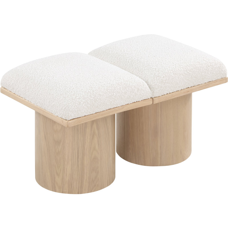 Husnan Boucle Upholstered Bench, 17.5" H x 36" W x 15.5" D, Cream Boucle Fabric, Natural