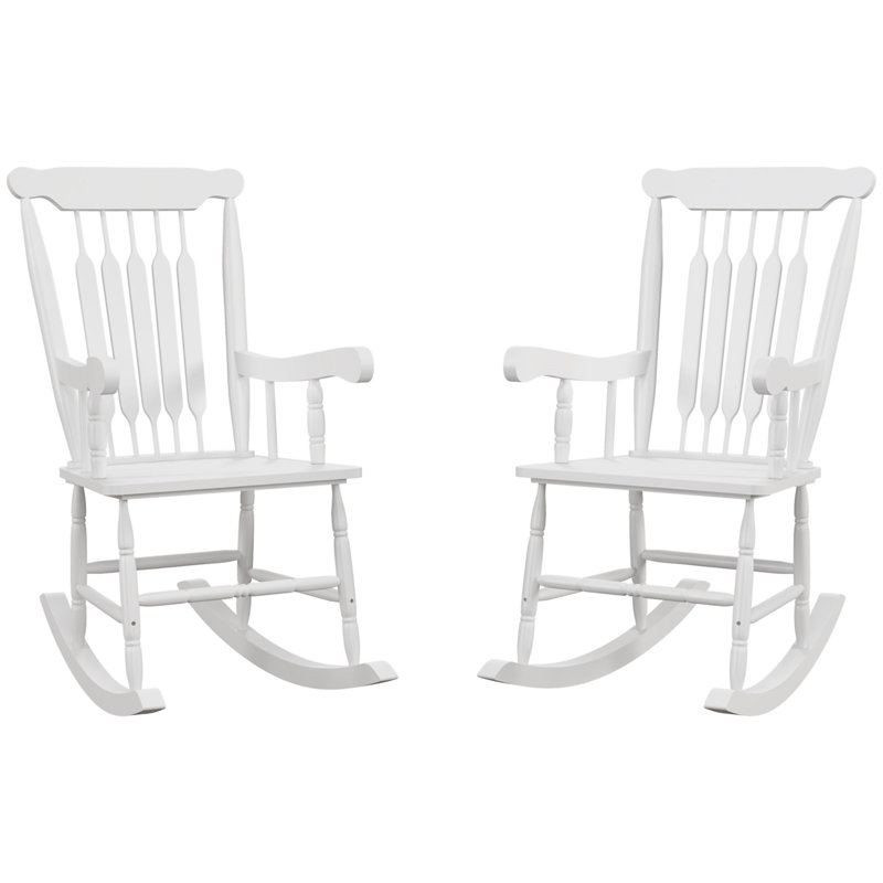 Ensemble de 2 chaises berçantes d'extérieur en bois Outsunny (excluant la table), Blanc