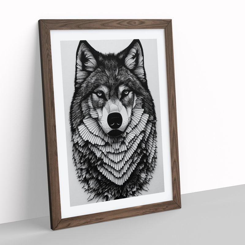 Monochrome Wolf No.2 - Framed Print, 64cm H x 46cm W, Walnut