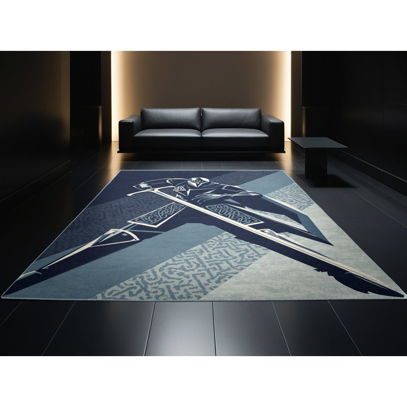 Tapis gris lavable à la machine Barnesville Celtic Swordsman, 4 x 6