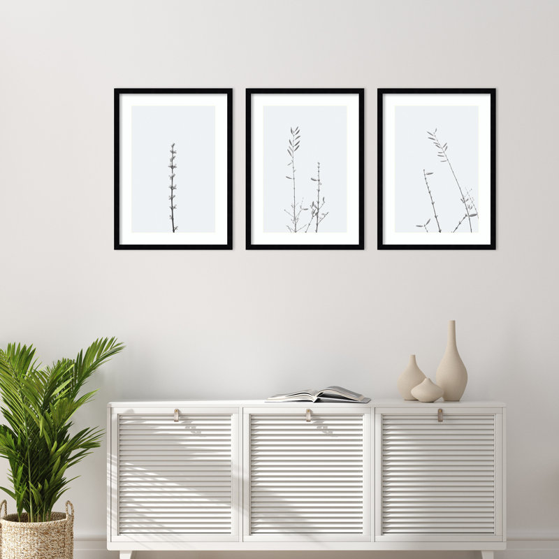 «Adela Retro Tennessee Botanical Prints» par Adela - ensemble de 3 photos à cadre unique, H 25 po x l 60 po x P 1 po, Noir
