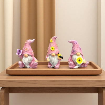 Ensemble de 3 figurines d'extérieur en résine fleurs gnomes printanières