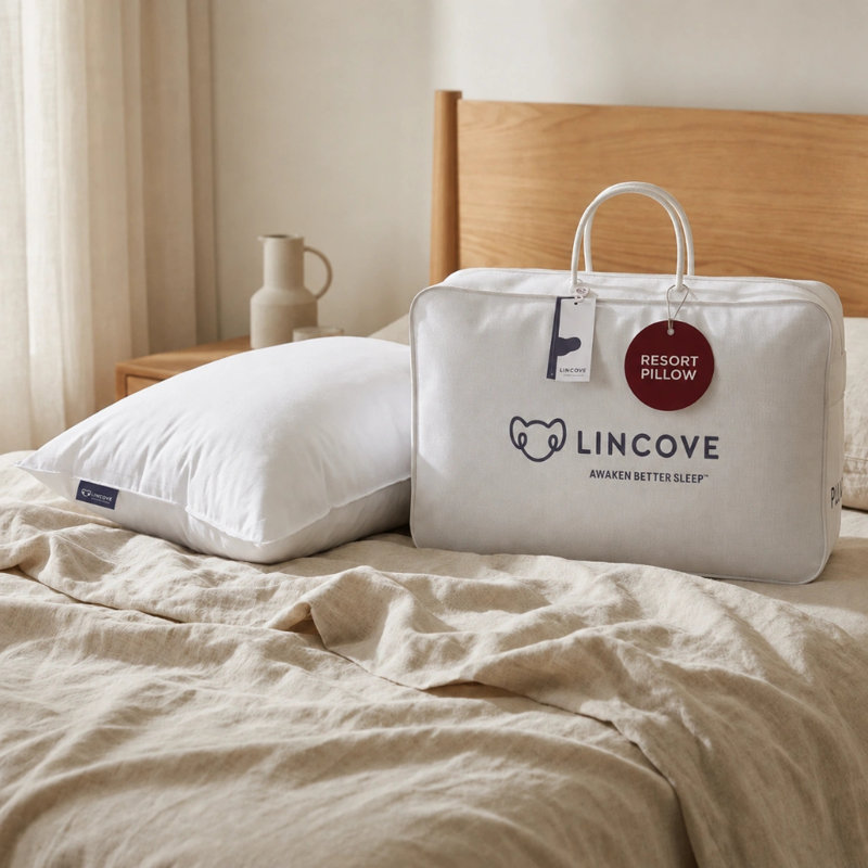 Oreiller de lit Resort en duvet synthétique, conception à 3 compartiments, enveloppe en satin de coton, ensemble de 2