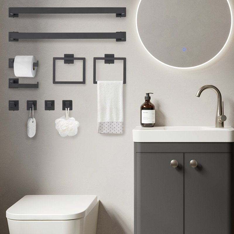 Ensemble de 10 accessoires de salle de bain noir mat