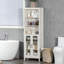 Grande armoire de rangement pour salle de bain avec tablette à 3 niveaux, armoire à porte en verre, tour à linge autoportante avec tablettes réglables