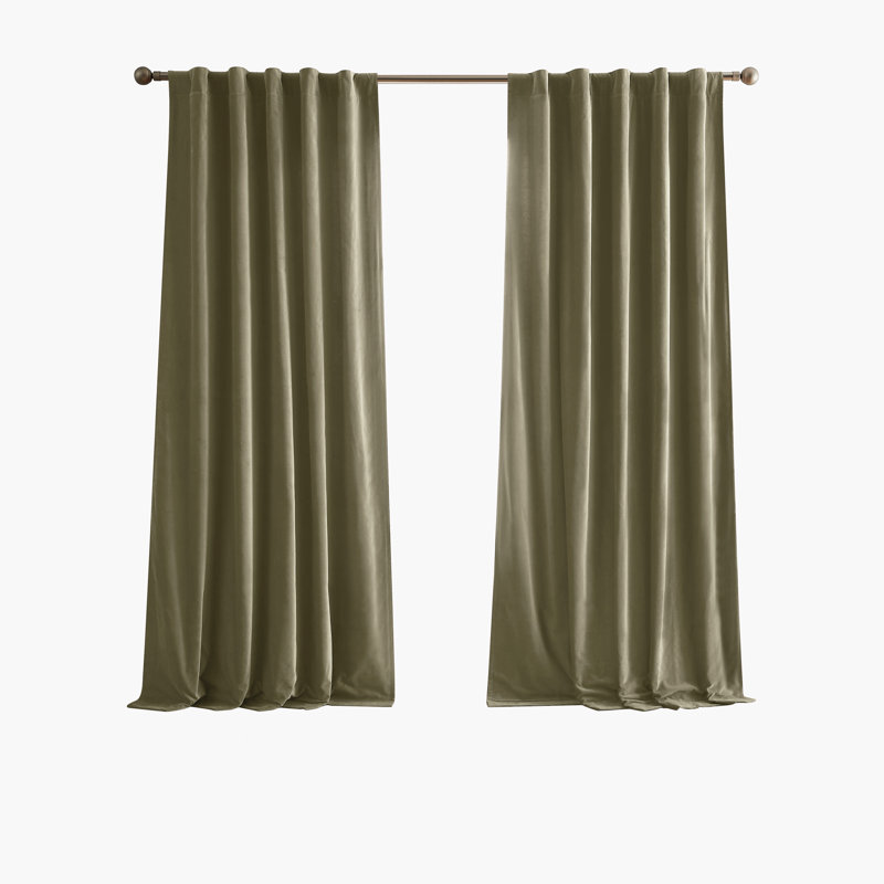  Matte Cotton Velvet Window Drape Set, Green, 50" W x 63" L