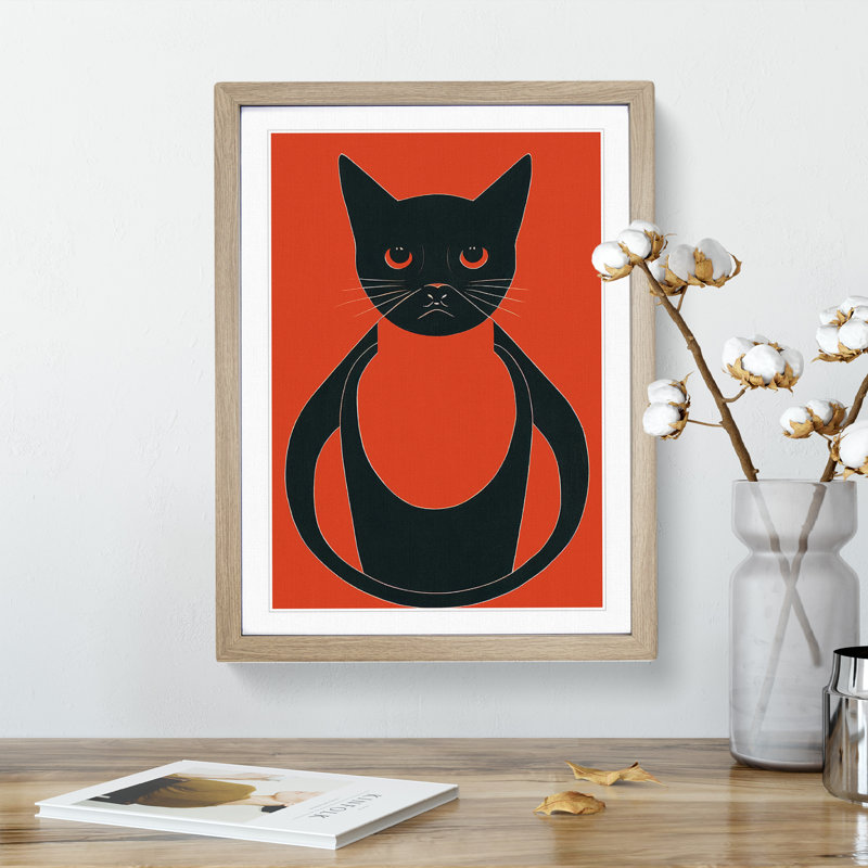 Artful Cat - Single Picture Frame Print, 34cm H x 25cm W x 2cm D, Oak Framed