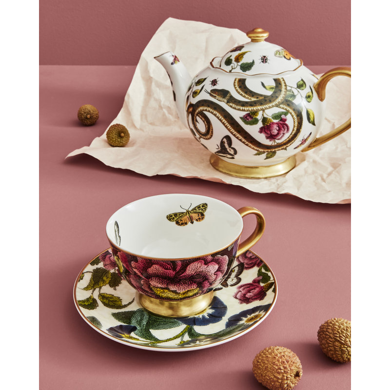 Spode, Creatures Of Curiosity - Teacup & Saucer - Coupe (Black/Cream)