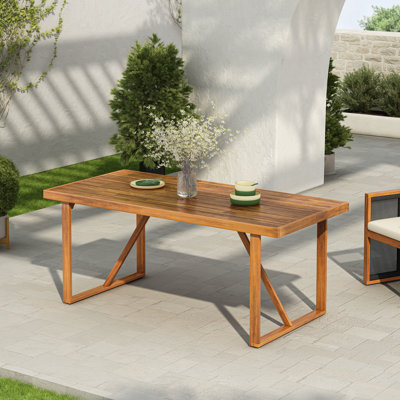 Tavin 67" Outdoor Dining Table In Solid Acacia Wood With Slatted Top