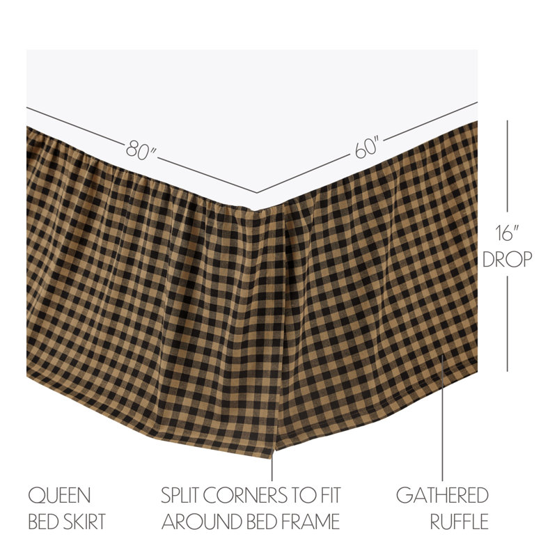 Check Ruffled Bed Skirt, Queen, Black